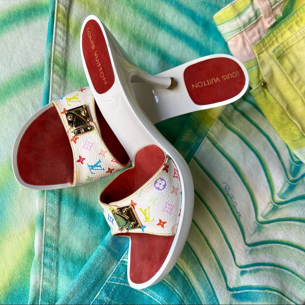 SOLD Louis Vuitton X Takashi Murakami Multicolor Blanc/White Mule Heels